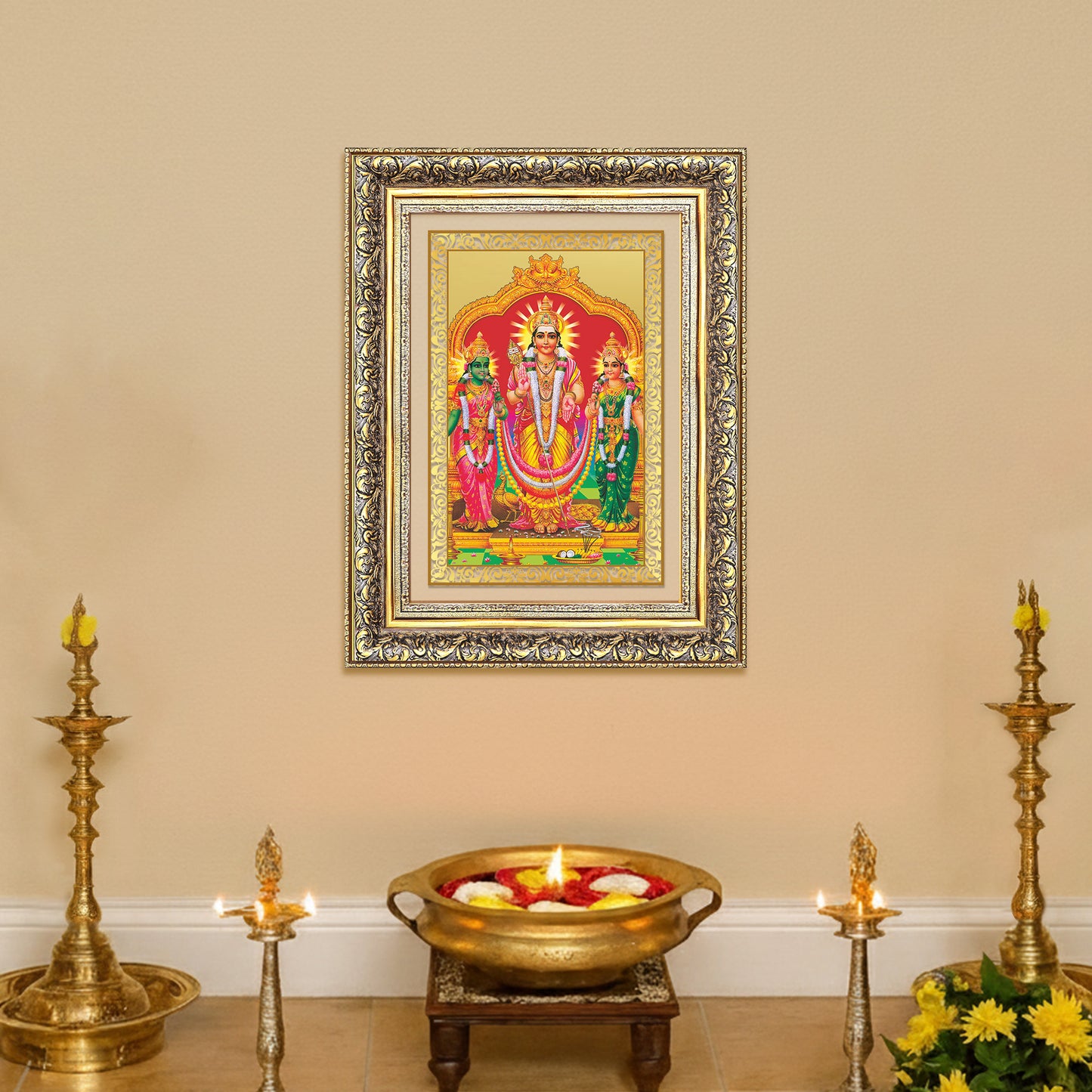 Lord Murugan with Valli | Divine Union Wall Photo Frame in 24K Gold Plated Foil