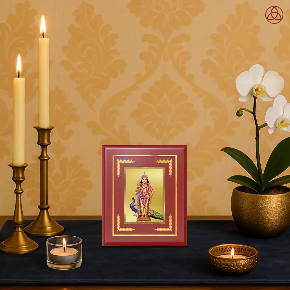 Lord Murugan Kartikeya | Divine Warrior God Wall & Tabletop Photo Frame in 24K Gold Plated Foil