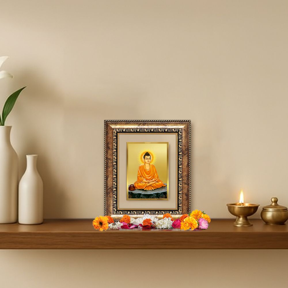 Diviniti 24K Gold Plated Buddha Divine Table Top Frame for Home Mandir & Office Decor | Luxury Spiritual Gift