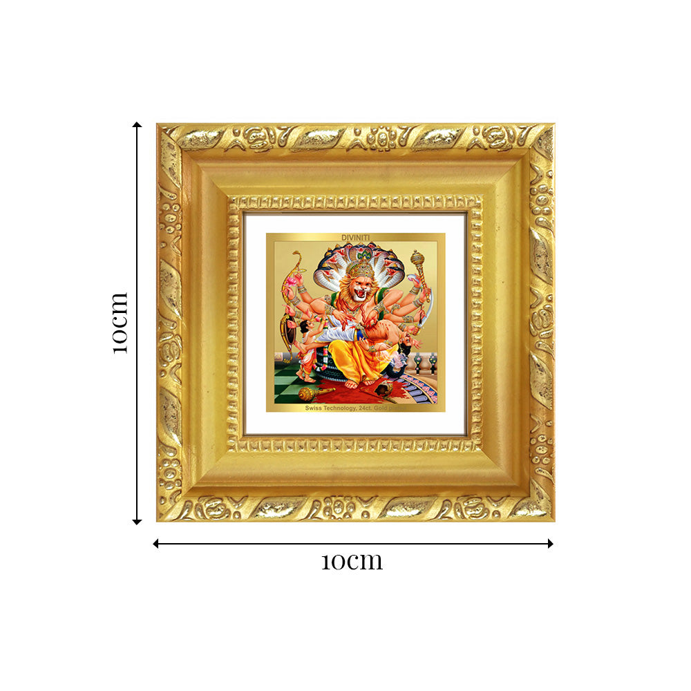 Diviniti Narasimha (Avatar of Vishnu) Tabletop Photo Frame in 24K Gold Plated Foil | Protection, Power & Divine Justice | DG103S1A (10x10 CM)