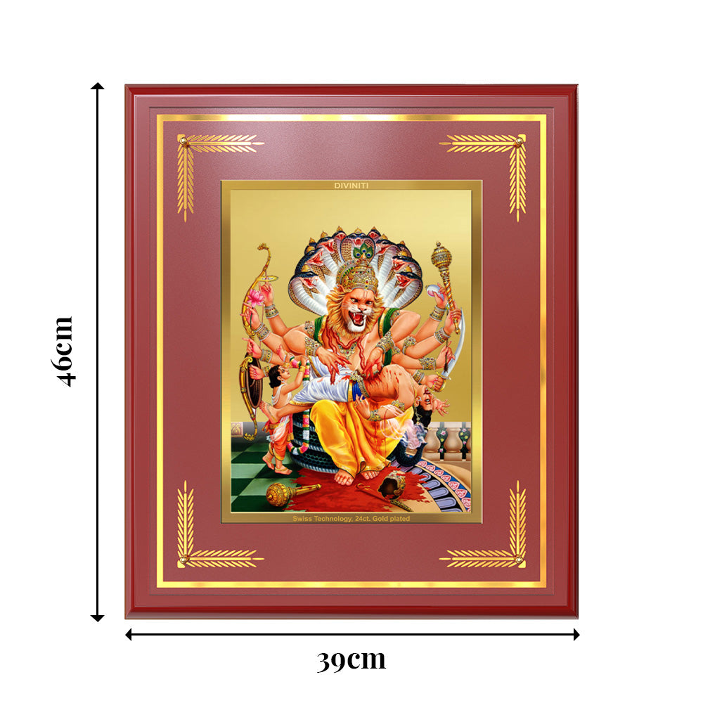 Lord Narasimha | The Fierce Protector Wall & Tabletop Frame in 24K Gold Plated Foil