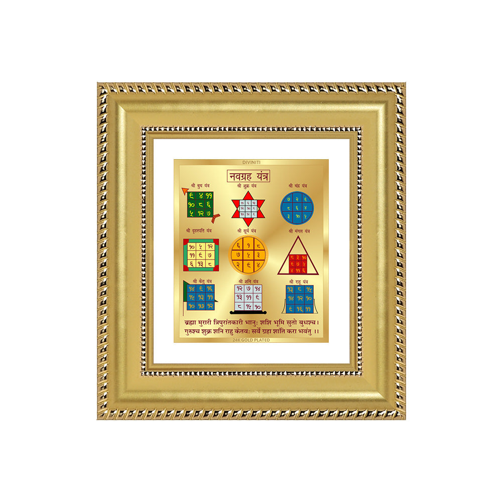 Navagraha Yantra | Sacred planetary frame in 24K gold plated foil with vibrant colors and detailed symbols.