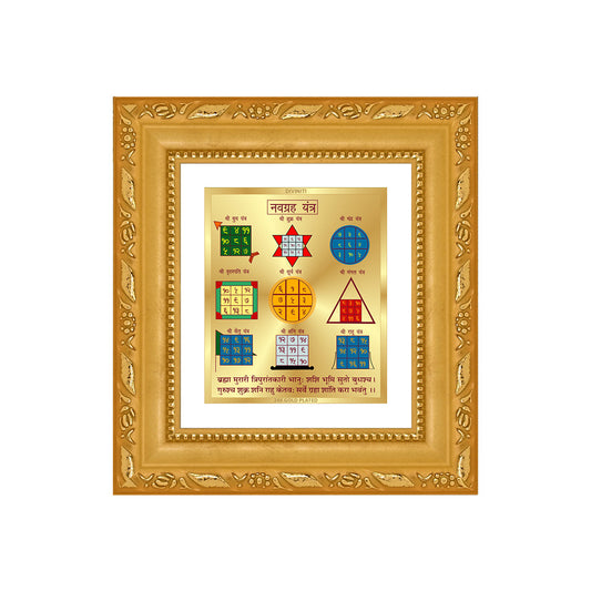 Navagraha  Yantra | Sacred planetary frame in 24K gold plated foil with vibrant colors and detailed symbols.