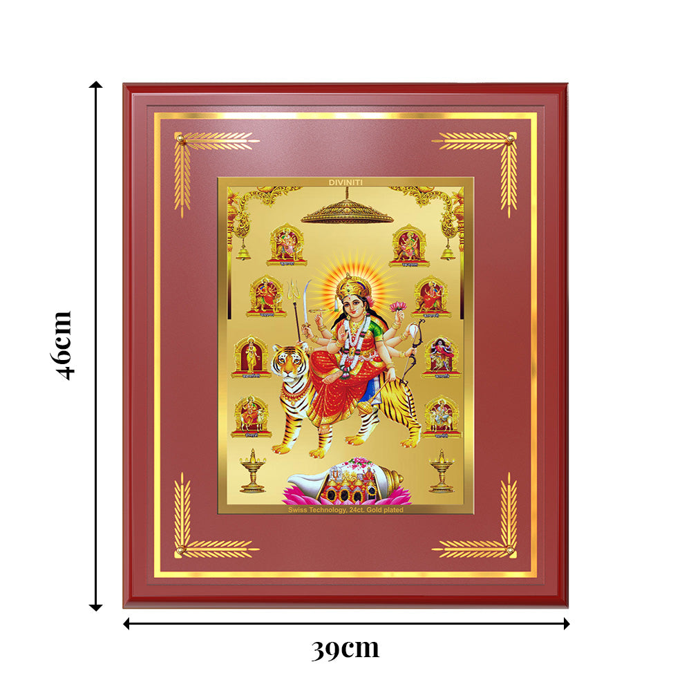 Durga Nav Durga | Goddess Durga in Her Nine Divine forms Wall Mount Photo Frame in 24K Gold Plated Foil