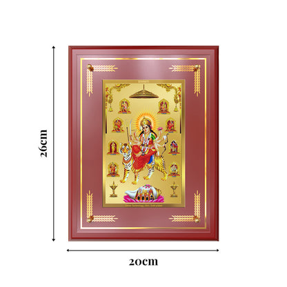 Durga Nav Durga | Goddess Durga in Her Nine Divine Wall and Tabletop Photo Frame in 24K Gold Plated Foil