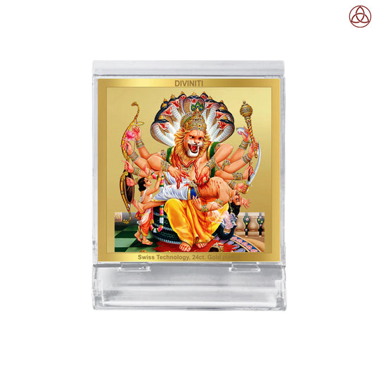 Narasimha | Divine Lord Narasimha Car Dashboard & Tabletop Photo Frame in 24K Gold Plated Foil