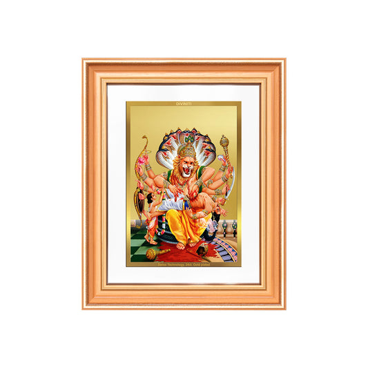 Lord Narasimha | The Fierce Protector Wall & Tabletop Frame in 24K Gold Plated Foil