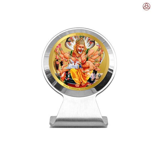 Narasimha | Divine Lord Narasimha Car Dashboard & Tabletop Photo Frame in 24K Gold Plated Foil