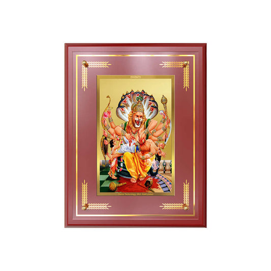 Lord Narasimha Photo Frame in 24k gold plated foil