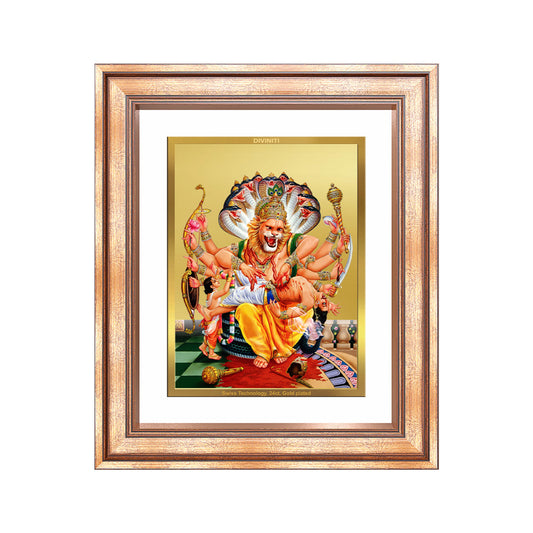 Lord Narasimha | The Fierce Protector Wall & Tabletop Frame in 24K Gold Plated Foil