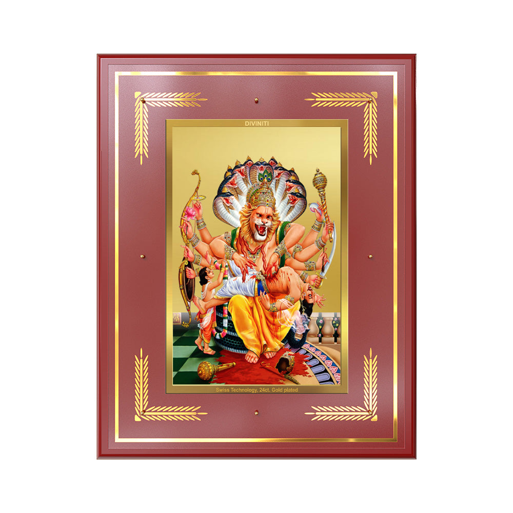 Lord Narasimha | The Fierce Protector Wall Photo Frame in 24K Gold Plated Foil