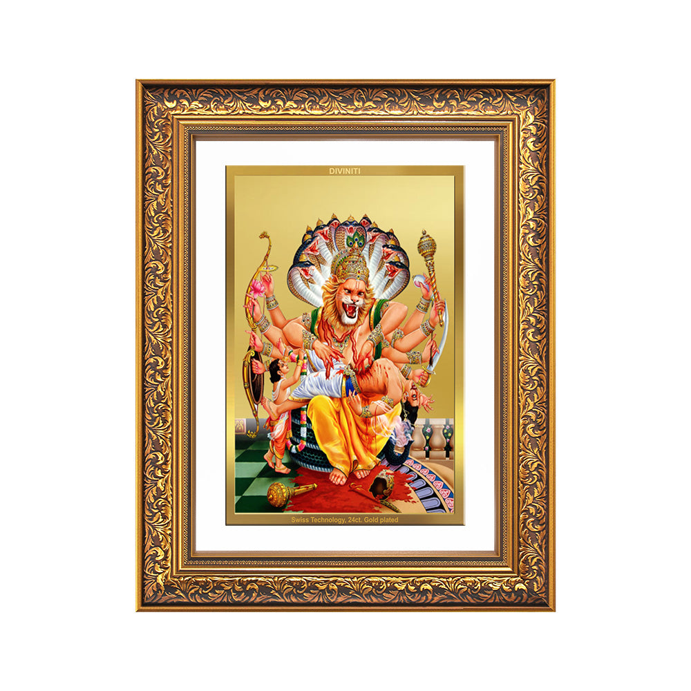 Lord Narasimha | The Fierce Protector Wall Photo Frame in 24K Gold Plated Foil