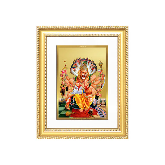 Lord Narasimha | The Fierce Protector Wall & Tabletop Frame in 24K Gold Plated Foil