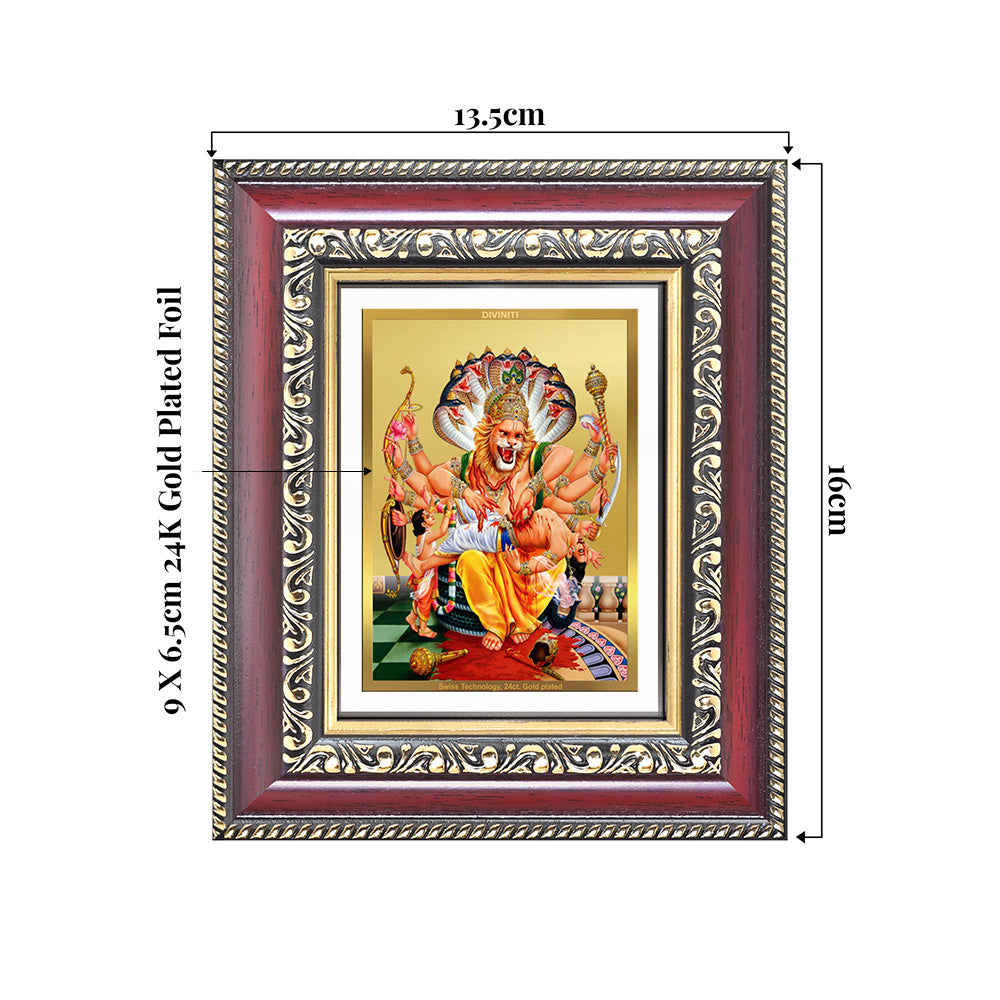 Lord Narasimha | The Fierce Protector Wall & Tabletop Frame in 24K Gold Plated Foil