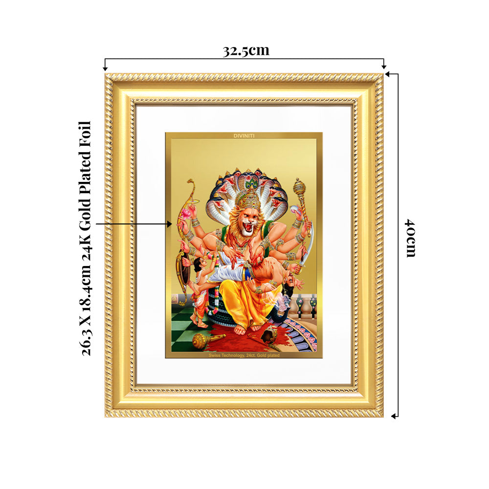 Lord Narasimha | The Fierce Protector Wall & Tabletop Frame in 24K Gold Plated Foil