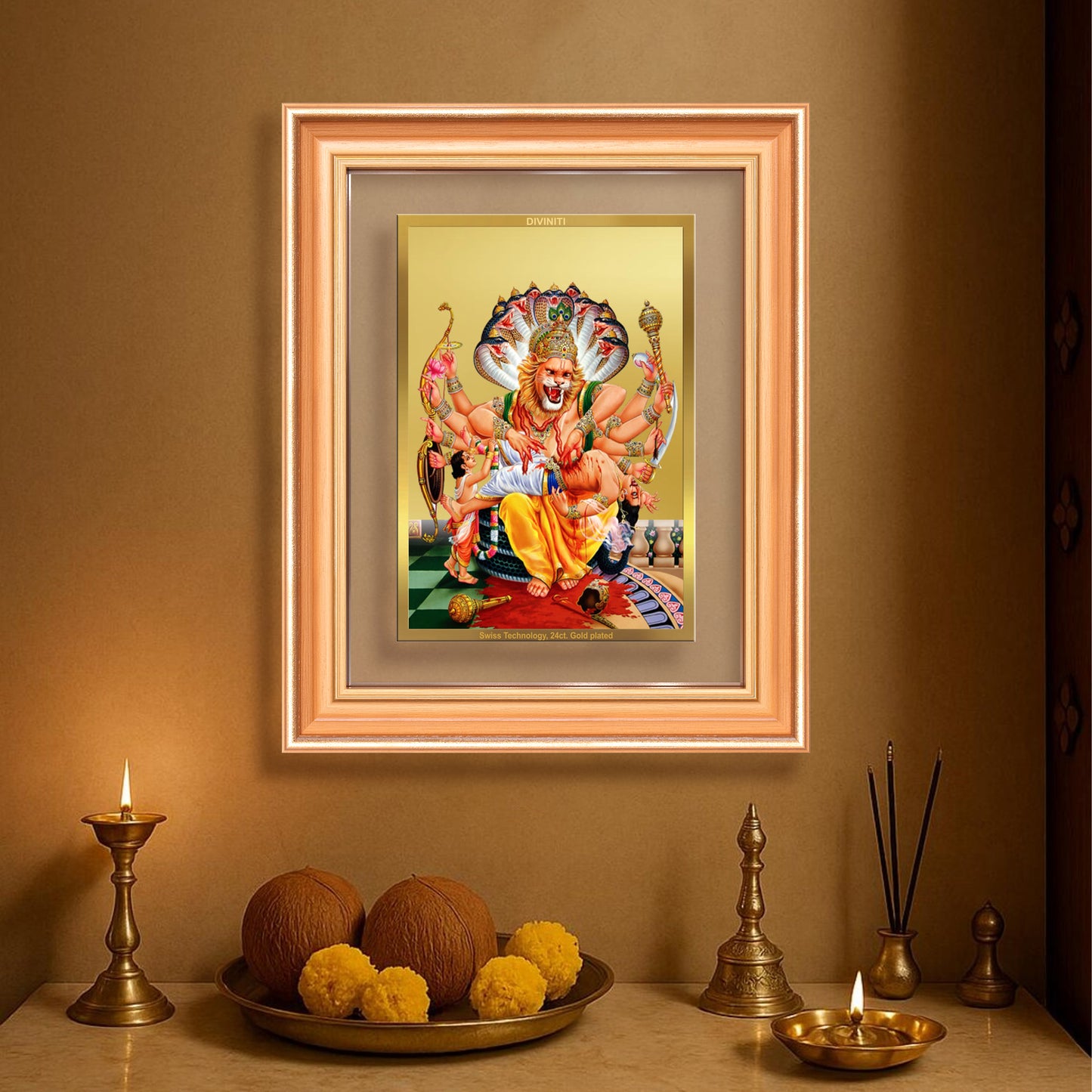 Lord Narasimha | The Fierce Protector Wall & Tabletop Frame in 24K Gold Plated Foil