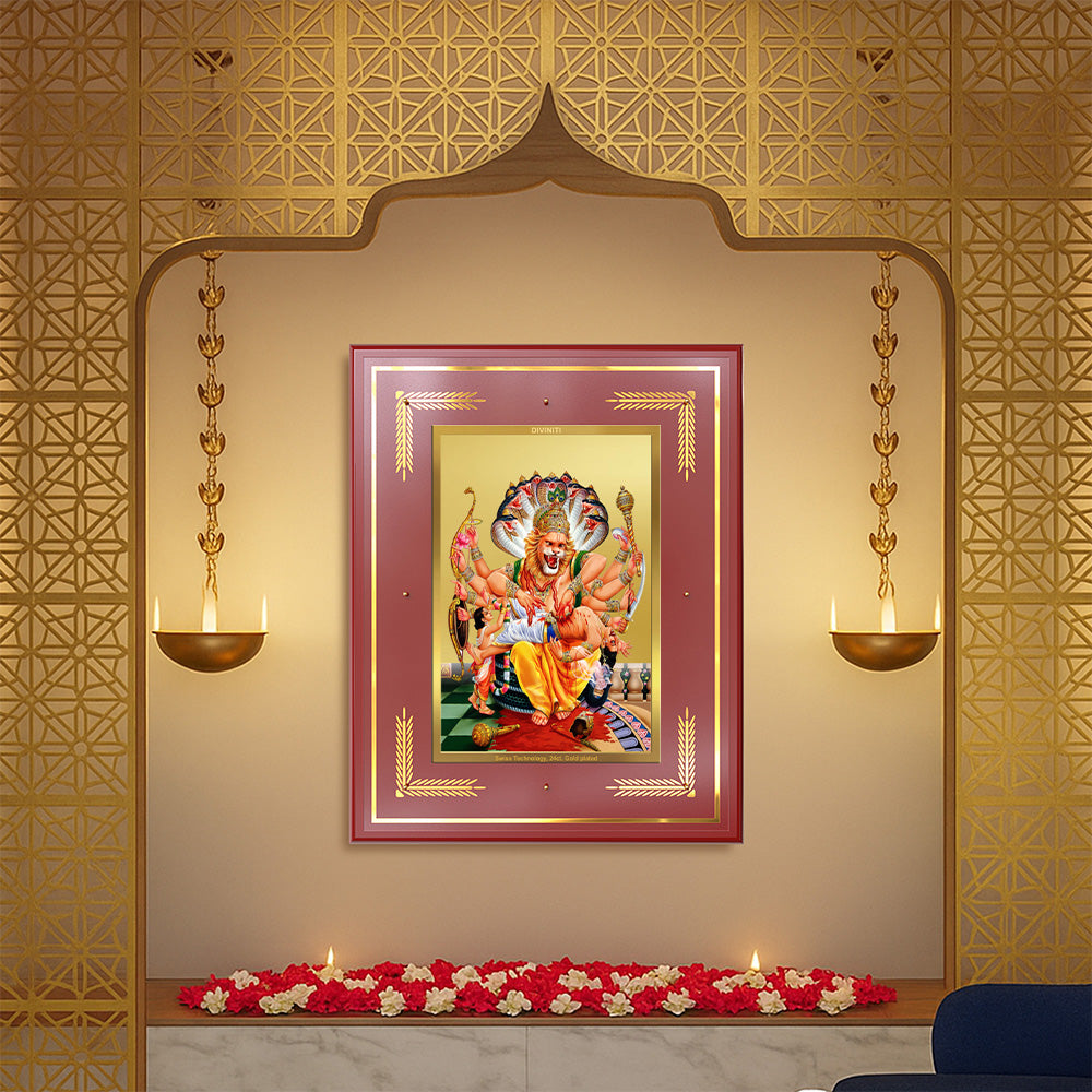 Lord Narasimha | The Fierce Protector Wall Photo Frame in 24K Gold Plated Foil