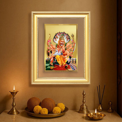 Lord Narasimha | The Fierce Protector Wall & Tabletop Frame in 24K Gold Plated Foil