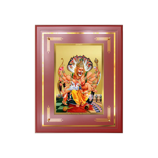 Lord Narasimha | The Fierce Protector Wall & Tabletop Frame in 24K Gold Plated Foil