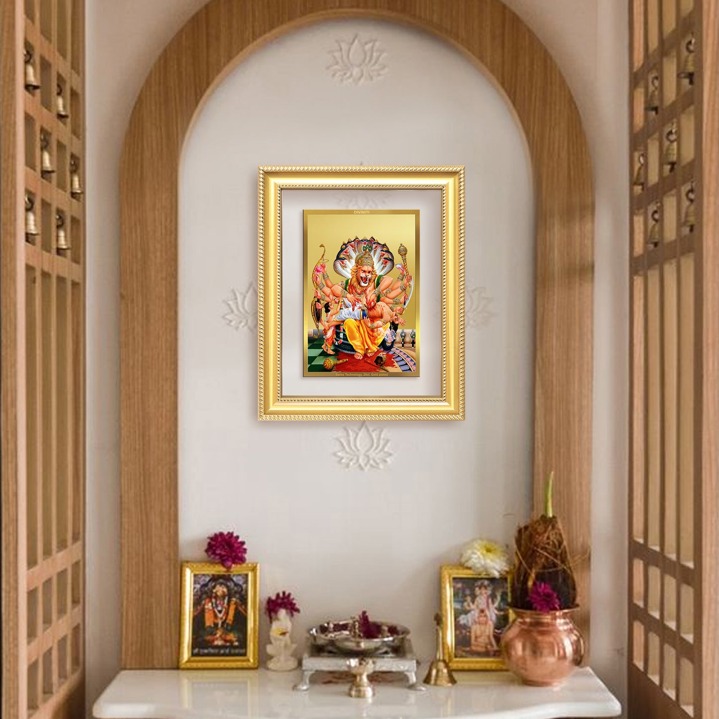 Lord Narasimha | The Fierce Protector Wall & Tabletop Frame in 24K Gold Plated Foil