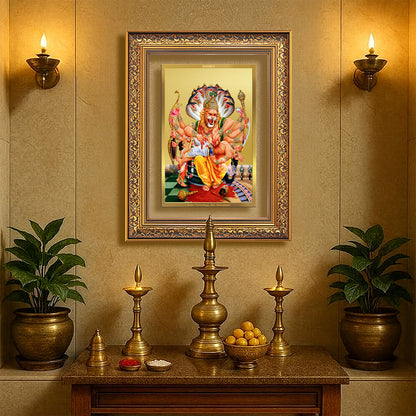Lord Narasimha | The Fierce Protector Wall Photo Frame in 24K Gold Plated Foil