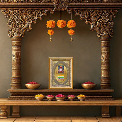 Lord Adinath with Namokar Mantra | Jain Sacred Wall & Tabletop Royal Photo Frame in 24K Gold Plated Foil