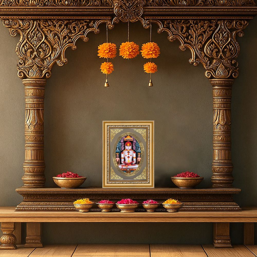 Lord Adinath (Rishabhdev) | Jain Tirthankara Wall & Tabletop Royal Photo Frame in 24K Gold Plated Foil