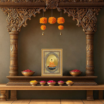 Lord Buddha | Divine Peace Wall & Tabletop Royal Photo Frame in 24K Gold Plated Foil