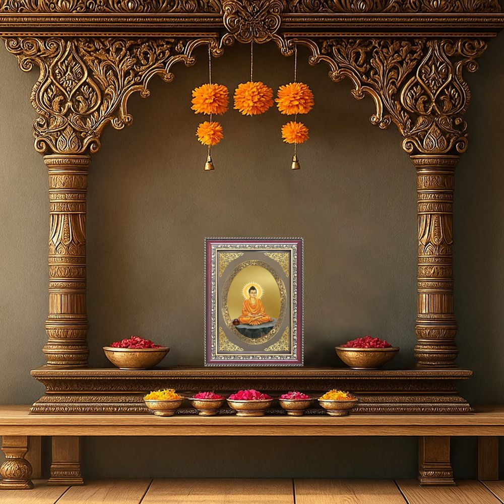 Lord Buddha | Divine Peace Wall & Tabletop Royal Photo Frame in 24K Gold Plated Foil