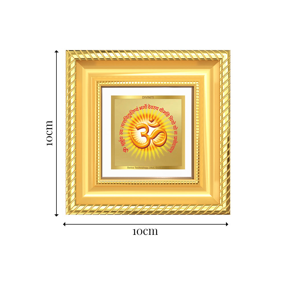 Diviniti Om & Gayatri Mantra Tabletop Frame in 24K Gold Plated Foil | Peace, Wisdom & Divine Energy | DG015S1A (10x10 CM)