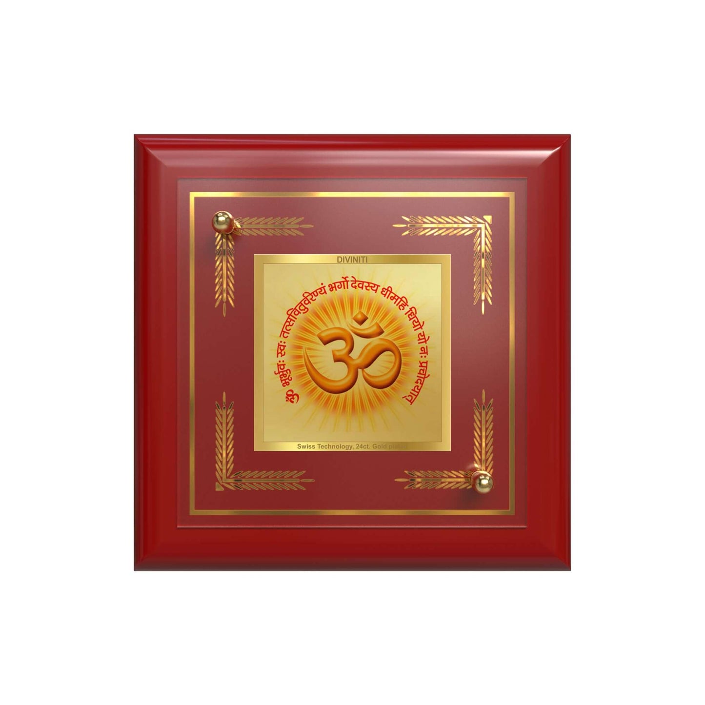 Om & Gayatri Mantra | Sacred Symbols & Chant | Divine Spiritual Energy For Tabletop Frame in 24K Gold Plated Foil