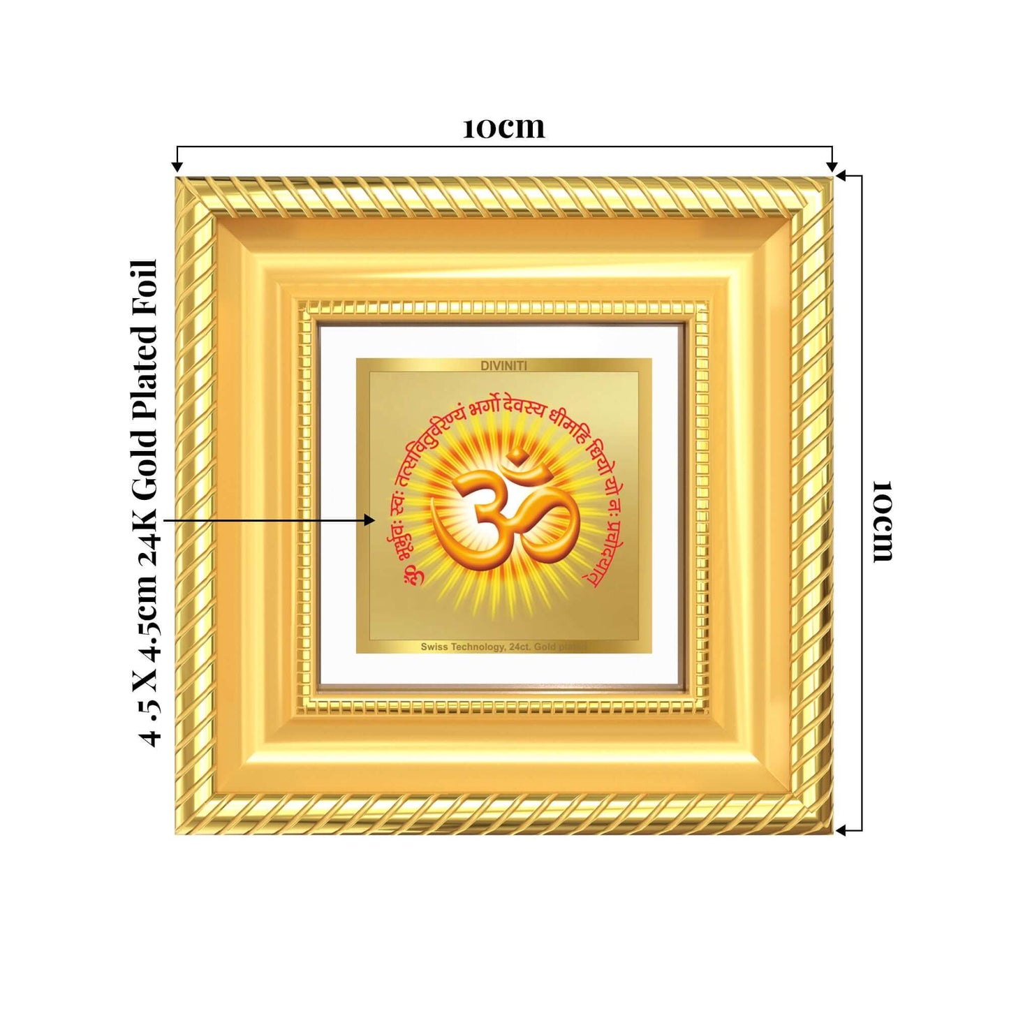 Om & Gayatri Mantra | Sacred Symbols & Chant | Divine Spiritual Energy For Tabletop Frame in 24K Gold Plated Foil