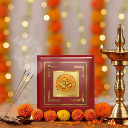 Om & Gayatri Mantra | Sacred Symbols & Chant | Divine Spiritual Energy For Tabletop Frame in 24K Gold Plated Foil