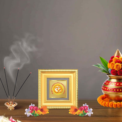 Om & Gayatri Mantra | Sacred Symbols & Chant | Divine Spiritual Energy For Tabletop Frame in 24K Gold Plated Foil