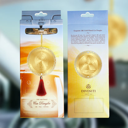 Diviniti 24K Gold Plated Double Sided Hanuman & Mantra Car Dangler|6CM Lord Hanuman Hanging Car Decor|Luxurious 24K Gold Plated Dangler For Car|Divine Car Accessories For Positive Energy & Protection
