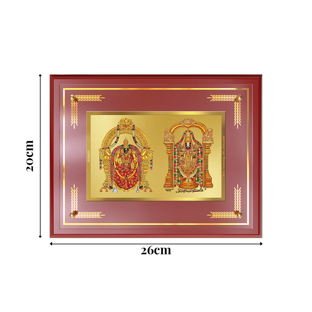 Lord Venkateswara Tirupati Balaji & Goddess Padmavati | Divine Couple Wall & Tabletop Photo Frame in 24K Gold Plated Foil