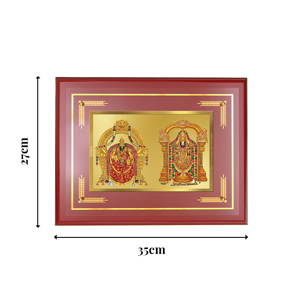 Lord Venkateswara Tirupati Balaji & Goddess Padmavati | Divine Couple Wall Photo Frame in 24K Gold Plated Foil