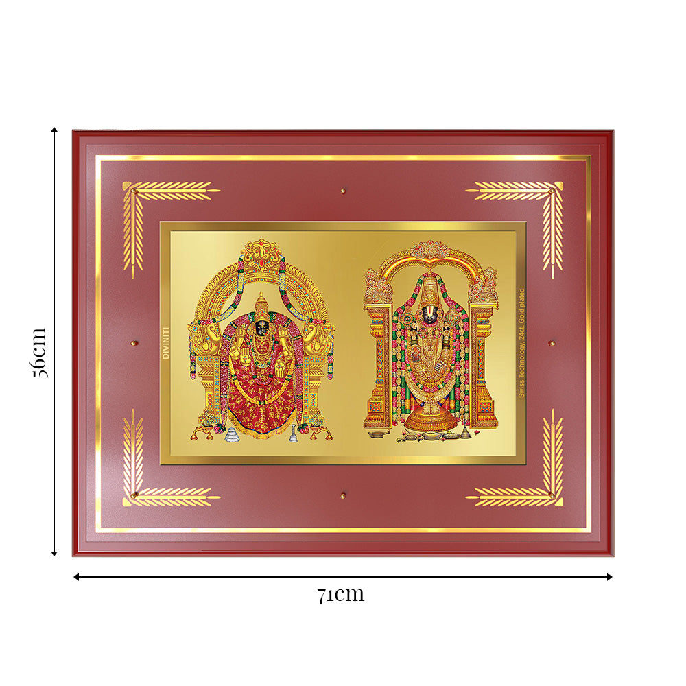 Lord Venkateswara Tirupati Balaji & Goddess Padmavati | Divine Couple Wall Mount Photo Frame in 24K Gold Plated Foil