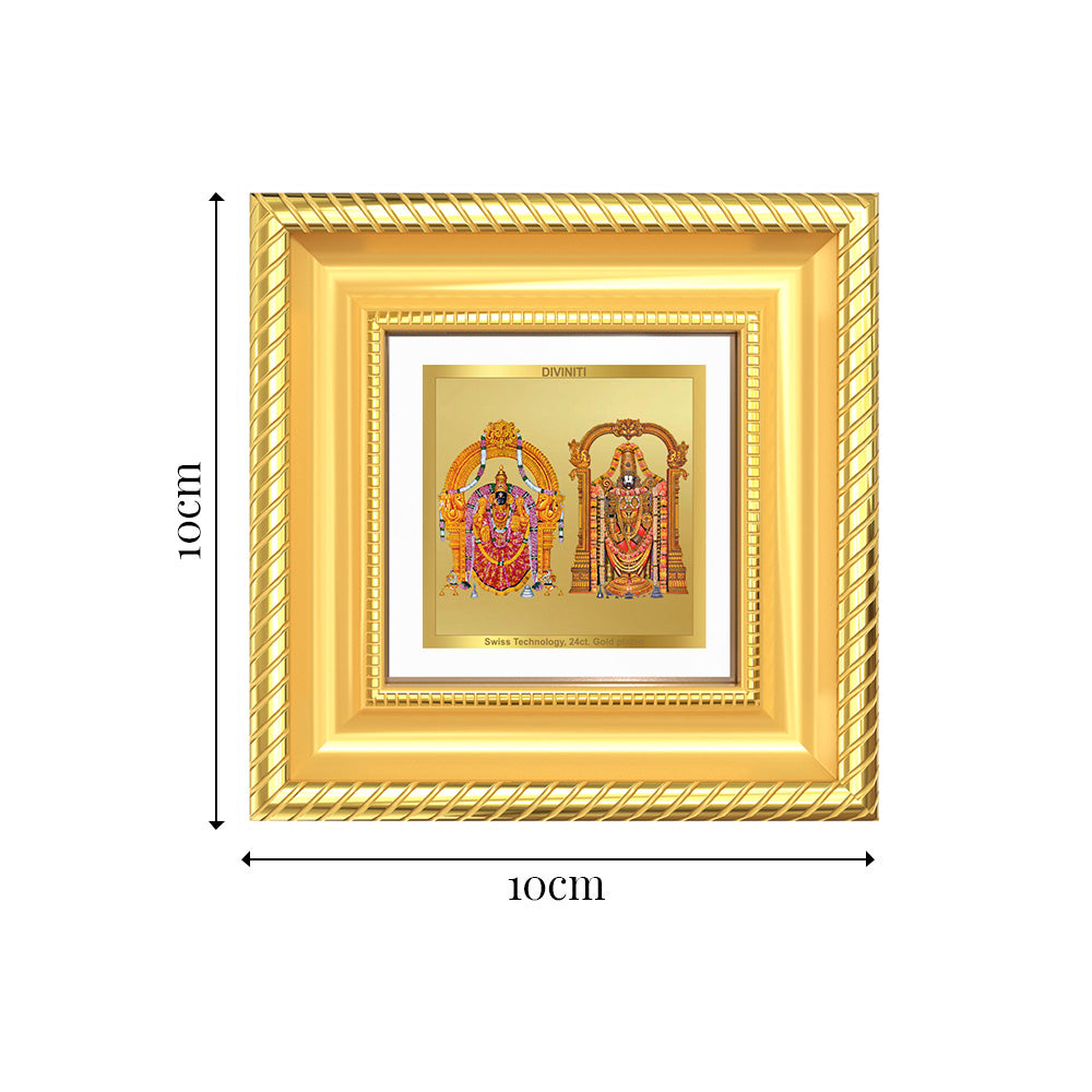 Diviniti Lord Venkateswara Tirupati Balaji & Goddess Padmavati Tabletop Photo Frame in 24K Gold Plated Foil | Prosperity, Harmony & Divine Blessings | DG015S1A (10x10 CM)