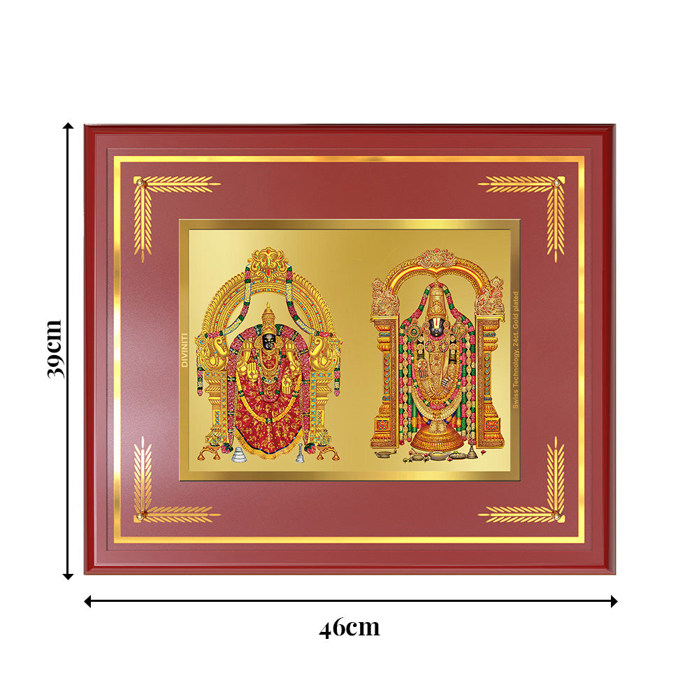 Lord Venkateswara Tirupati Balaji & Goddess Padmavati | Divine Couple Wall Mount Photo Frame in 24K Gold Plated Foil