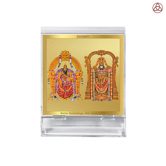 Padmavathi & Tirupati Balaji | Divine Goddess Padmavathi and Lord Balaji Car Dashboard & Tabletop Photo Frame in 24K Gold Plated Foil