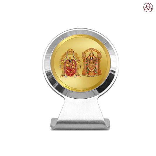 Padmavathi & Tirupati Balaji | Divine Goddess Padmavathi & Lord Tirupati Balaji Car Dashboard & Tabletop Photo Frame in 24K Gold Plated Foil