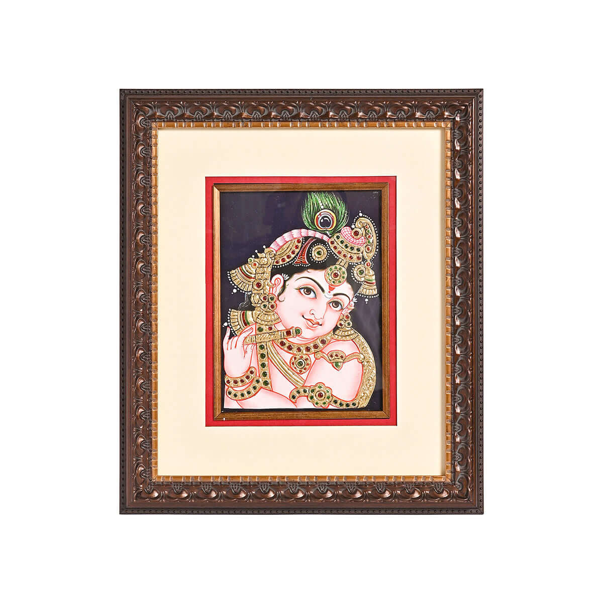 Tanjore Handmade Krishna Ji Face with Flute Wall Painting (33x5x39 cm)