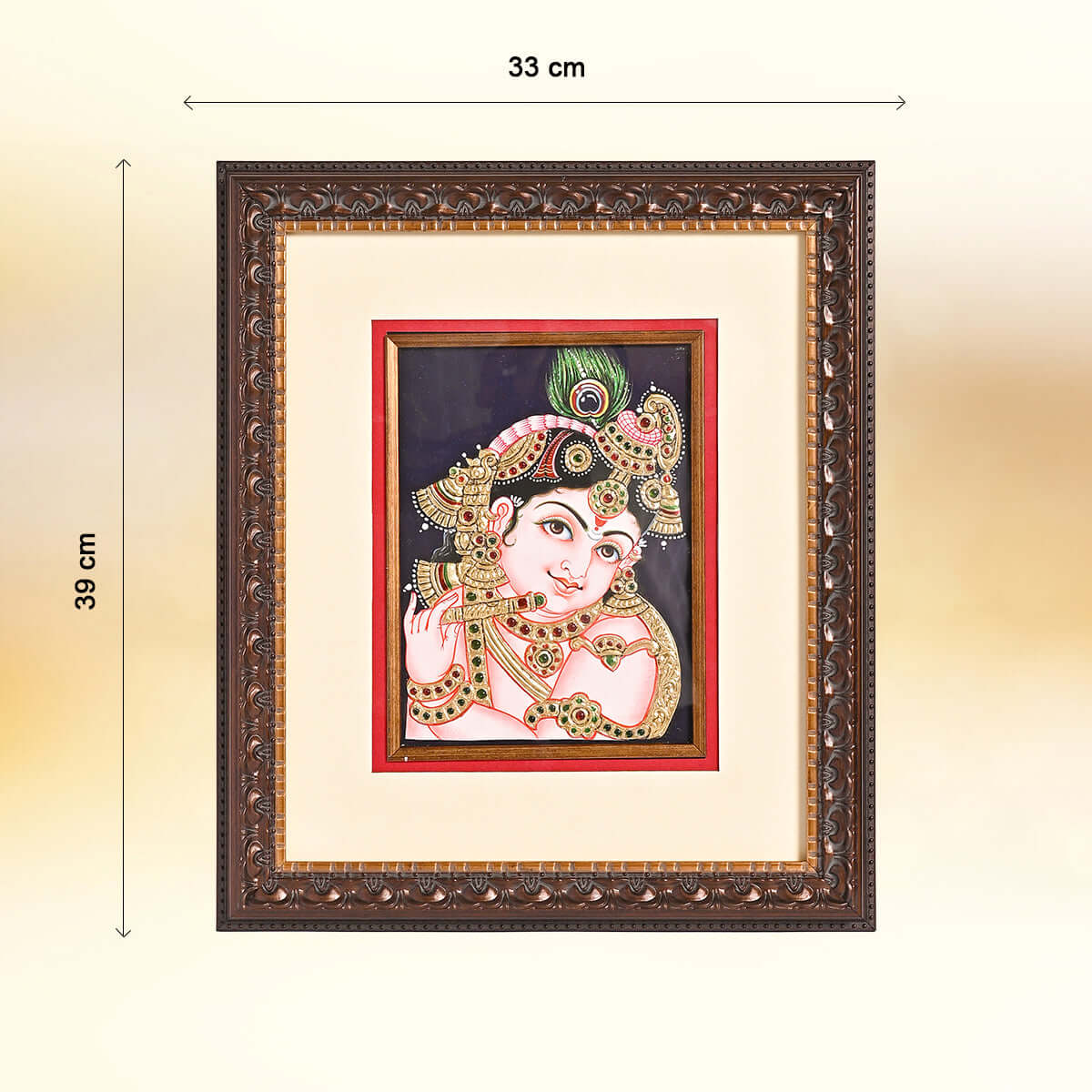 Tanjore Handmade Krishna Ji Face with Flute Wall Painting (33x5x39 cm)