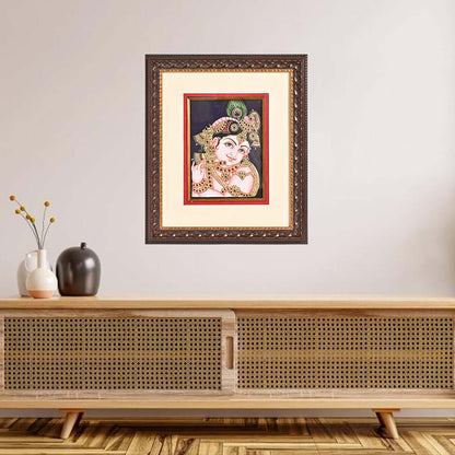 Tanjore Handmade Krishna Ji Face with Flute Wall Painting (33x5x39 cm)