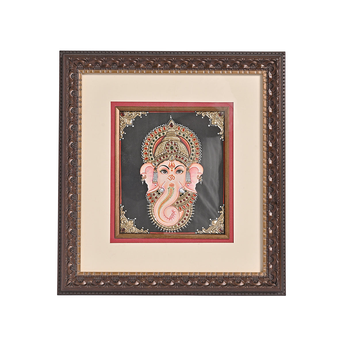 Tanjore Handmade Ganapati Ji Face Wall Painting (35x5x38 cm)
