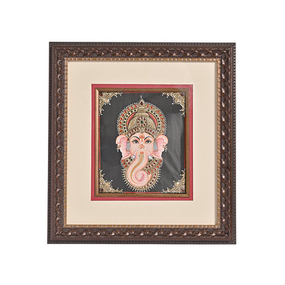 Tanjore Handmade Ganapati Ji Face Wall Painting (35x5x38 cm)