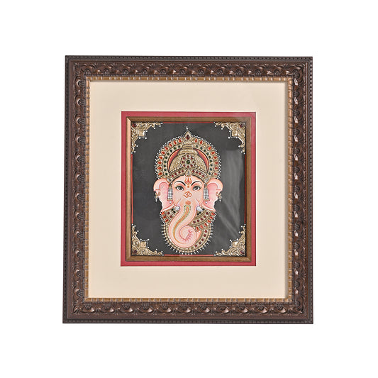 Tanjore Handmade Ganapati Ji Face Wall Painting (35x5x38 cm)