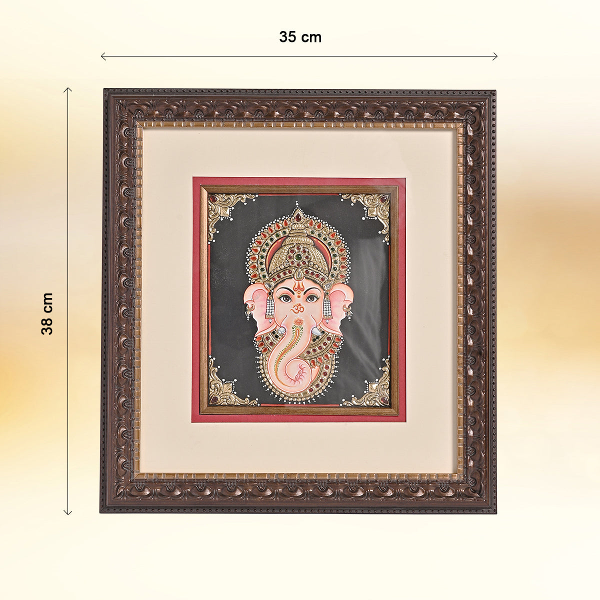 Tanjore Handmade Ganapati Ji Face Wall Painting (35x5x38 cm)