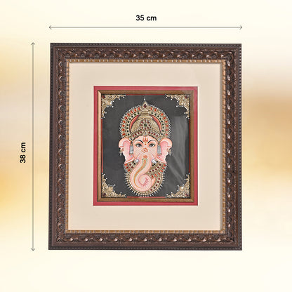 Tanjore Handmade Ganapati Ji Face Wall Painting (35x5x38 cm)